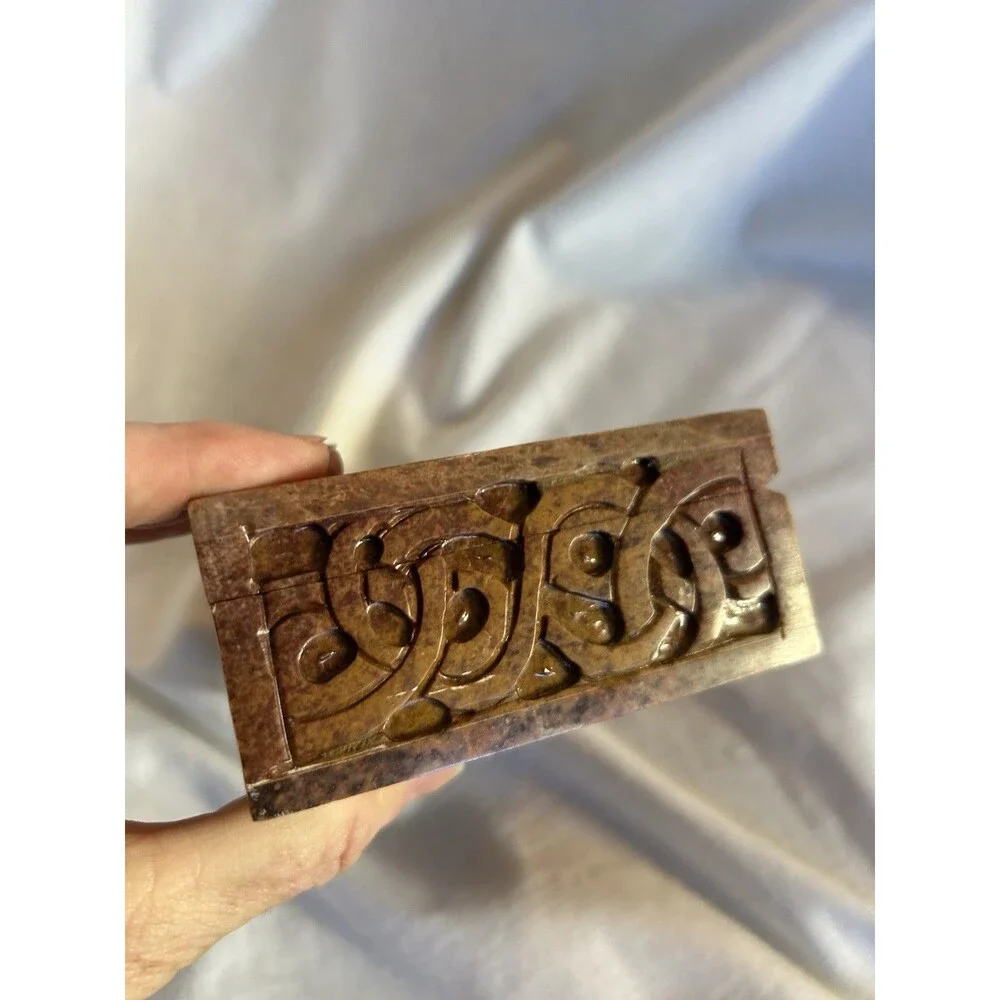 Pentagram Hand Carved Soap Stone Trinket Alter Box wiccan Celtic Marble